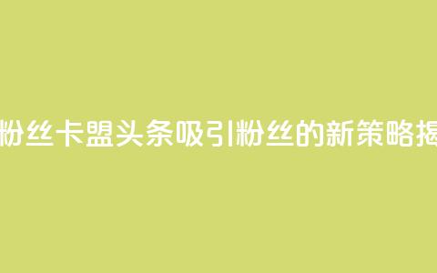 卡盟头条粉丝 - 卡盟头条吸引粉丝的新策略揭秘~ 第1张 卡盟头条粉丝 - 卡盟头条吸引粉丝的新策略揭秘~ 第1张