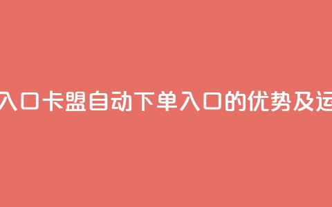 卡盟自动下单入口 - 卡盟自动下单入口的优势及运作原理~  第1张