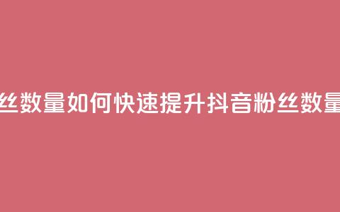 抖音怎么涨有效粉丝数量 - 如何快速提升抖音粉丝数量的有效方法~  第1张