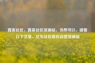 直客社区，直客社区货源站，当然可以，请看以下文章，亿乐社区低价自营货源站