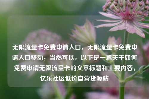 无限流量卡免费申请入口，无限流量卡免费申请入口移动	，当然可以。以下是一篇关于如何免费申请无限流量卡的文章标题和主要内容，亿乐社区低价自营货源站  第1张